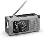 Portable Wind Up Radio, Solar Hand Crank Radio with LED Flashlight Reading Light, 4000mAh Capacity Battery, Cellphone Charger, SOS Alarm for Emergency Supplies, Outdoor Sport, Survival Equipment Gray