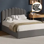 Oikiture Bed Frame Double Size Gas Lift Grey Velvet