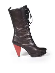 Black Leather Laced Platform Boots