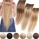 CLEARANCE 8 PIECES Clip in 100% Human Hair Extensions Full Head Straight Weft US