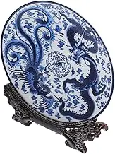 QUMIIRITY 1Set Blue and White Porcelain Dish with Stand Decorative Ceramic Tray for Home Decor Chinese Style for Serving Fruits Steaks and Desserts Craftsmanship