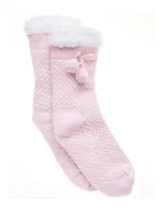 [Simon De Winter] Textured Knit Sherpa Lined Home Socks 1 Pack in Dusty Blush