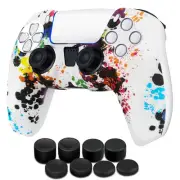 PS5 Controller Skin Grip Cover Silicone Gel Rubber w/ 8 Thumb Caps - Ink Splash