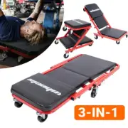 3-in-1 Rolling Mechanic Creeper Z Seat, Foldable Garage Chair Lay Down Sit Lean