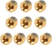10 PCS 1/4" NPT Male Pipe Plug Fitting Set Brass Hex Counter Sunk Plugs for Closing the End of Pipe, Internal Hex Socket Thread Plug Kit