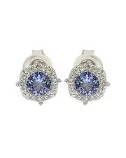 Suzy Levian 18K & Silver 0.66 ct. tw. Sapphire Halo Studs