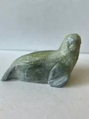 Zuni Seal Fetish Carlton Kaamasee-Carved Serpentine Turquoise Eyes 4144