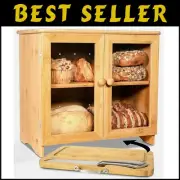 Stylish Bamboo Bread Box with Adjustable Shelf & Accompanying Cutting Board Set