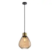 Tulip Interior Ribbed Glass Pendant Light - Bronze / Amber