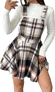 [Floerns] Women's Criss Cross Back Straps Solid Corduroy Pinafore Overall Dress