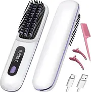 CosyEasy Portable Straightener Brush - Gobrush Pro, Go Brush Pro Straightener Rechargeable & Cordless Mini Hair Straightener Comb,Portable Straightening Brush for Travel (White)