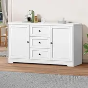 ALFORDSON Hampton Style Sideboard, Cupboard Chest with 4-Tier Storage, Buffet Side Cabinet for Dining Room, Kitchen, 120x39x72cm, White