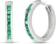 [Galaxy Gold GG] 14k White Gold Hoop Huggie Earring with Emeralds