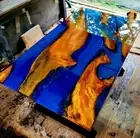 Elegant Blue Resin Epoxy Wooden Resin River Table Top, Epoxy Coffee Table Top