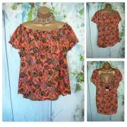 NEW LADIES PEACOCKS BARDOT TOP PLUS SIZE 22, Orange Floral Summer Holiday Top