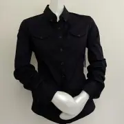 Elie Tahari Blue Snap Button Down Long Sleeve Top size Blue Small