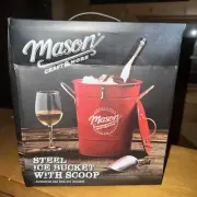 Mason Red metal Ice Bucket w/ Lid Removable Liner Ice Bin and scoop Metal Handle