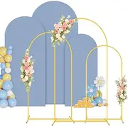 Metal Arch Stand and Cover Set 7.2FT, 6.6FT, 6FT Dusty Blue Arch Cover Set of 3 Gold Arched Frame Balloon Background Arches Stand with Cover for Wedding Ceremony Birthday Party Baby Shower Decor
