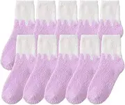 [Jaksairos] Coral Fleece Slipper Socks 5/10 Packs Winter Warm High Leg Socks Thickened Fluffy Cozy Home Floor Sleep Socks