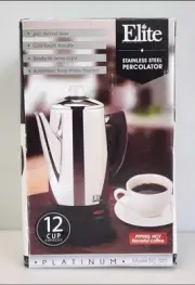 Elite EC-120 Electric Tea/Coffee Percolator Pot 12 Cup Stainless Steel, New Open