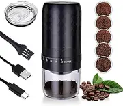 Portable Burr Coffee Grinder Electric with 40 Adjustable Grinder Settings, Conical Burr Rechargeable Coffee Bean Grinder with Cleaner Brush, Ground Coffee Cup Lid, for Home Use, Travel Camping