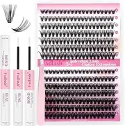 DIY Lash Extension Kit Lash Bond and Seal Cluster Lashes D Curl 240 Pcs with Lash Tweezers for Eyelash Extension Kit at Home Individual Lashes Kit Easy to Apply Eyelash Kit (30D+40D Kit, 8-16mm)