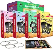 Star Right Multi Math Flashcards Pack - Addition, Subtraction, Multiplication, & Division - 1 Ring and 52 Hole Punched Cards Per Set - 208 Cards Total