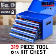 Blue 319 Piece Tool Kit Box Powder Coated Steel Chest Metric Toolbox Drawers