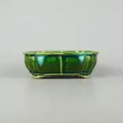 Japanese bonsai pot Seto ware SATOMI Mokko shape W17.5cm H5.5cm Glazed