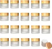 20 pcs Glass bottles (10g) 10 Gram/ml Glass Cosmetic Containers With Lids Refillable Matte Cosmetic Cream Jar Round Small Lotion Containers With Wood Grain Lid 20 PCS
