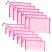 12 Pieces Zipper Nylon Mesh Pouch, Mesh Cosmetic Bags Makeup Bags A5+B6 Pink