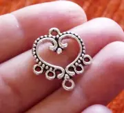 6 Chandelier Earring Findings 5 Hole Necklace Pendant Connector Open Heart Charm
