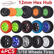 4x 1/10 RC Rally Tires Wheel Rim 12mm Hex for 1/10 Traxxas HSP HPI Tamiya RC Car