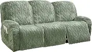 8 Pieces Oversized Recliner Chair Covers, Geometric Jacquard Plush Recliner Slipcovers, Couch Sofa Covers, Soft Fuzzy Fluffy Anti-Slip Furniture Protector for Cats Dogs Elastic Bottom (Green,3 Seat)