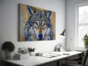 Majestic Tribal Wolf In Shades Of Gold & Blue Wall Art Canvas Unframed Print Art