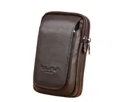 Casual Genuine Leather Zipper Man Belt Hook Multi-Pocket Waist Bag Phone Pouch - Brown