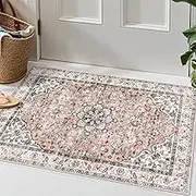 Beeiva Vintage Small Rugs for Entryway, 2x3 Washable Non Slip Kitchen Rugs for Entrance, Front Door Mat Indoor Entrance Entry Rug for Entryway, Bedroom, Bathroom - Peach/Orange