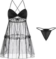 [JINZIJINYU] Women Babydoll Lingerie Uniform Temptation Mesh See Through Suspenders Nightdress Tutu Skirt Pajamas Home Clothes