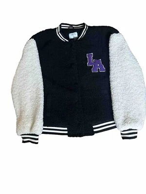 Forever 21 Jackets Coats Fuzz Letterman Varsity Jacket New Black /White XL Wome