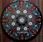 24 Inches Marble Coffee Table Top Multicolor Gemstone Inlay Work Entryway Table