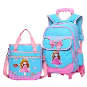 29L 2 Pcs Kids Trolley Backpack Shoulder Bag Camping Trolley Case With Wheels BLUE COLOR