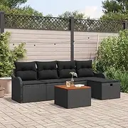 vidaXL 6 Piece Outdoor Sofas Furniture Set with Cushions for Balcony Patio, Black Poly Rattan Daybed