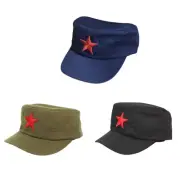 Embroidery Star Flat Top Hat Women Long Brim Army Hat Outdoor Activity Headwear