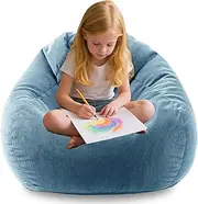 ENBAOHUI Memory Foam Bean Bag Chairs for Teens or Kids with Filling Bean Bag Sofa with Handle Super Soft Washable Corduroy Fabric Lazy Sofa 3 Foot Blue