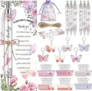 EYNDYN 145 Pieces Baby Shower Favors for Guest Butterfly Ballpoint Pens and Keychains Gifts Bulk Retractable Baby Shower Pens Gender Reveal Greeting Cards Souvenirs Prizes