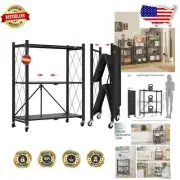 3 Tier Foldable Storage Shelf with Wheels - No Assembly, Maximize Your Space!