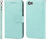 Cavor for iPhone SE 2020/ SE 2022 iPhone 7 iPhone 8 Wallet Case for Women Flip Kickstand PU Leather Case with Card Holder Wristlet Hand Strap Protective Cover for iPhoneSE2/SE3 Phone Cases-Light Green