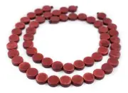 Cherry Red Circular Natural Wood Beads 15x15mm Flat 16 Inch Strand