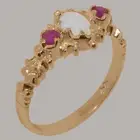 Solid 18ct Rose Gold Natural Opal & Ruby Womens Trilogy Ring