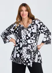 [TS] Taking Shape Foil Spot V-neck Natural Top Size 20 in Black / White Spot, Viscose - Plus Size Women's Clothing Black / White Spot